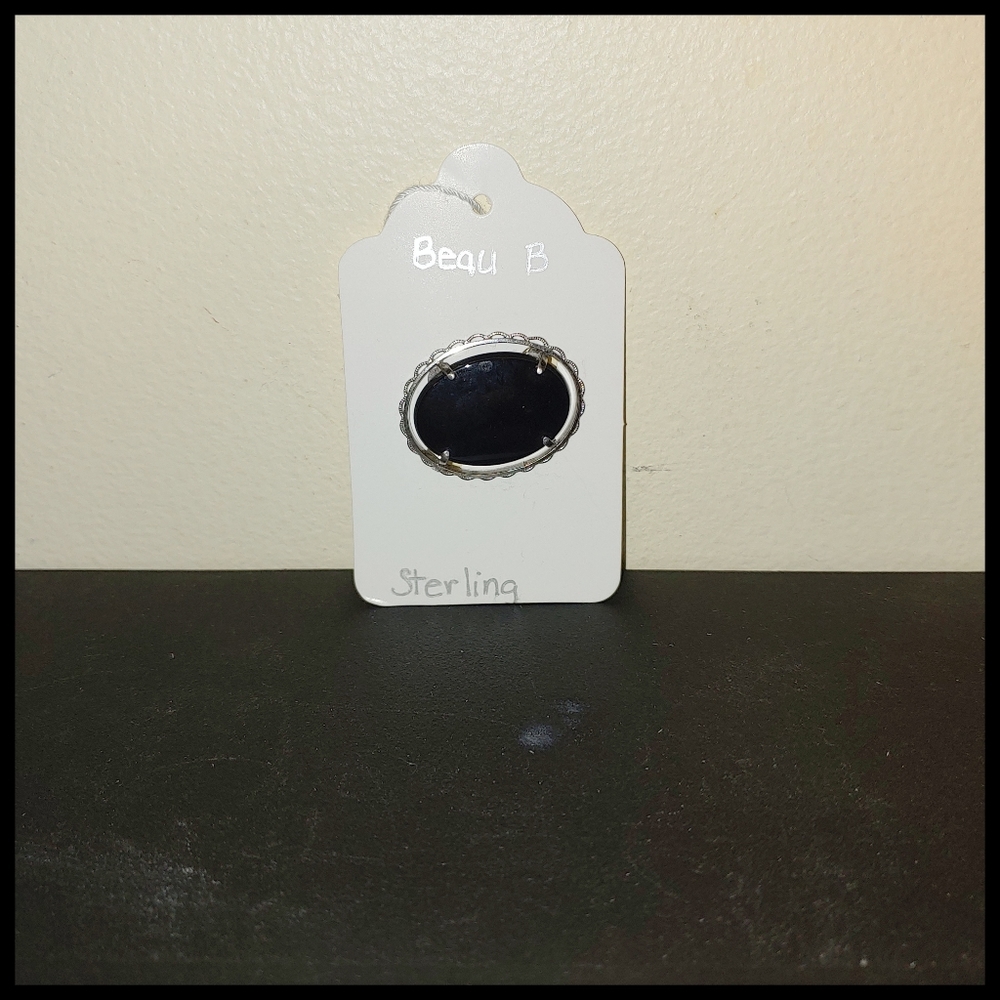 Vintage Marked Beau Sterling and Onyx Broach